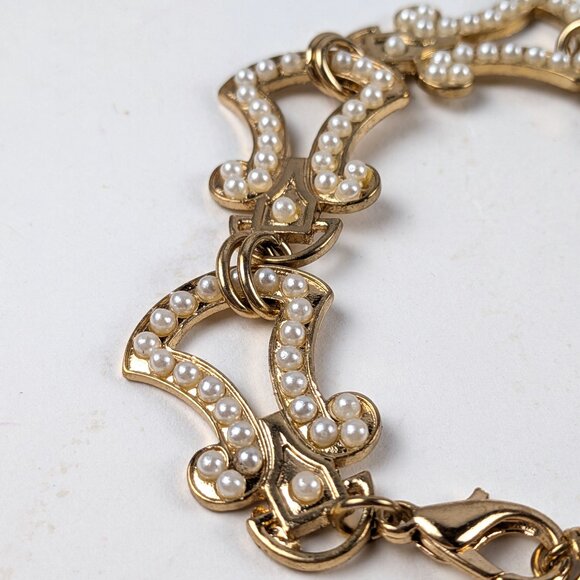 Pearl Accented Gold-tone Link Bracelet - Picture 4 of 6